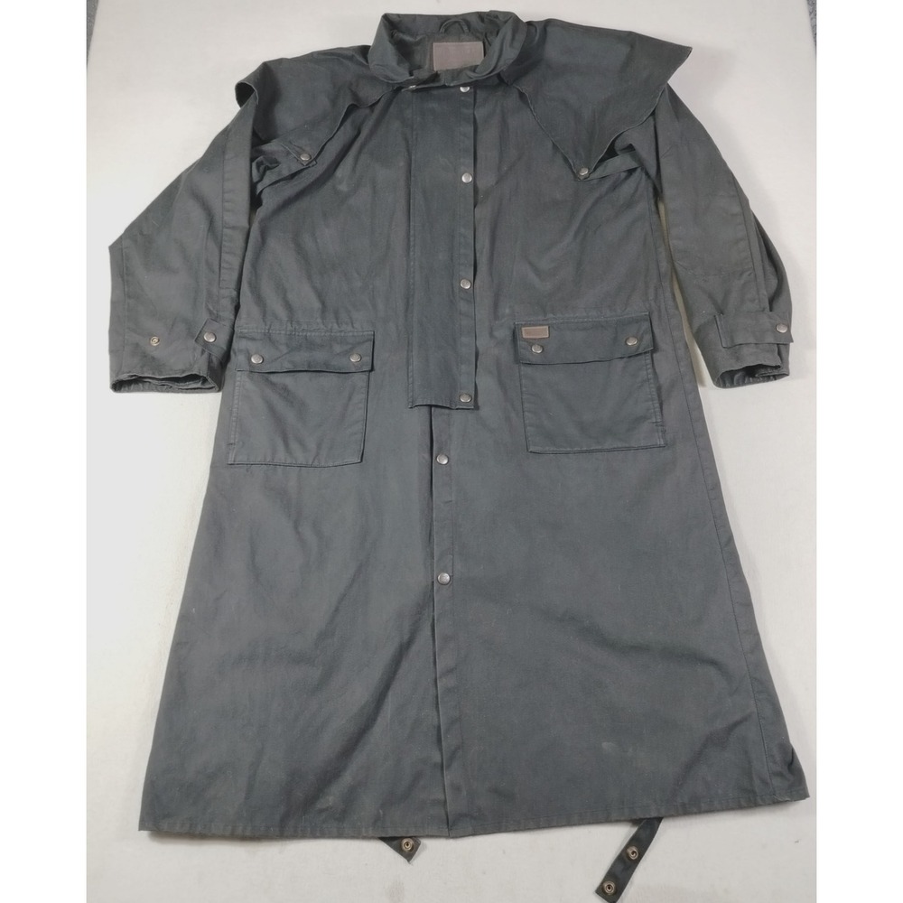 Outback Trading Mens L Black Waxed Oilskin Low Rider Duster Western Coat 2042